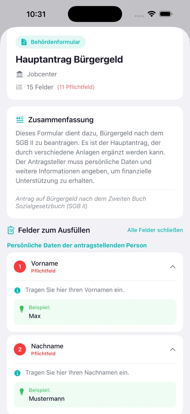 KlarBrief erklärt Formular Feld für Feld
